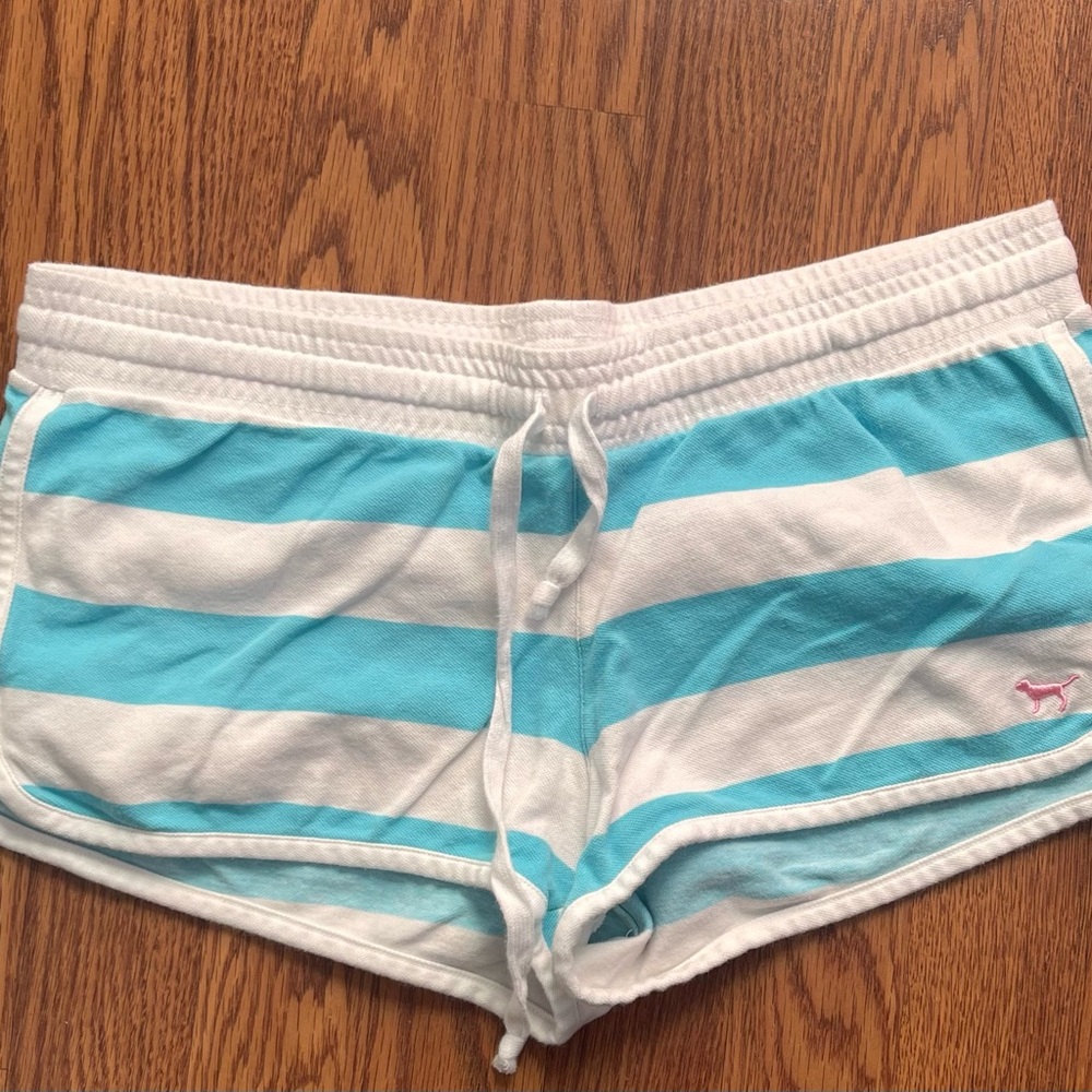 Victoria's Secret Turquoise and White Striped Athletic Shorts